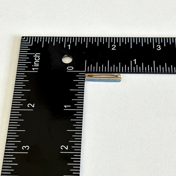 Antique 14K Yellow Gold Blue Guilloche Enamel Detail Small Petite Bar Brooch Pin - Picture 8 of 13